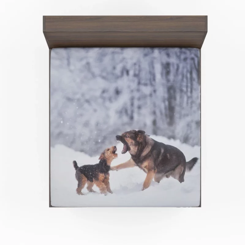 Dog Winter Play Joyful Interaction Fitted Sheet 1