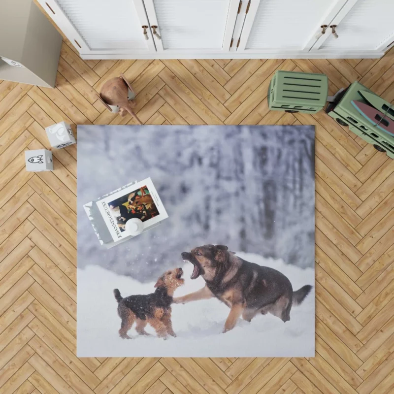 Dog Winter Play Joyful Interaction Rug