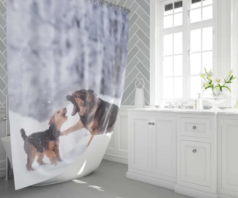 Dog Winter Play Joyful Interaction Shower Curtain 1