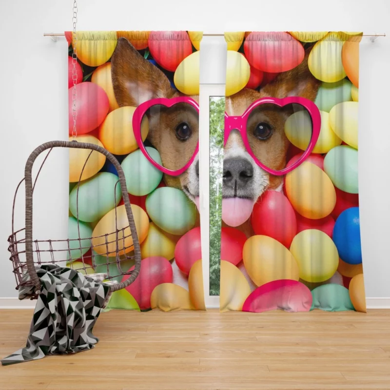 Dog in Sunglasses Easter Mischief Curtain