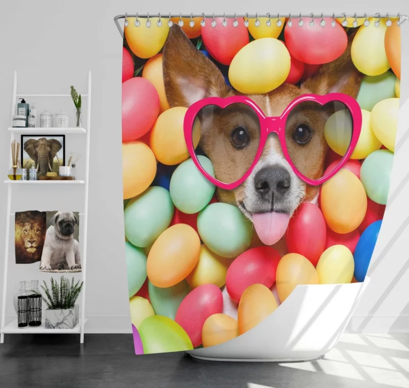 Dog in Sunglasses Easter Mischief Shower Curtain