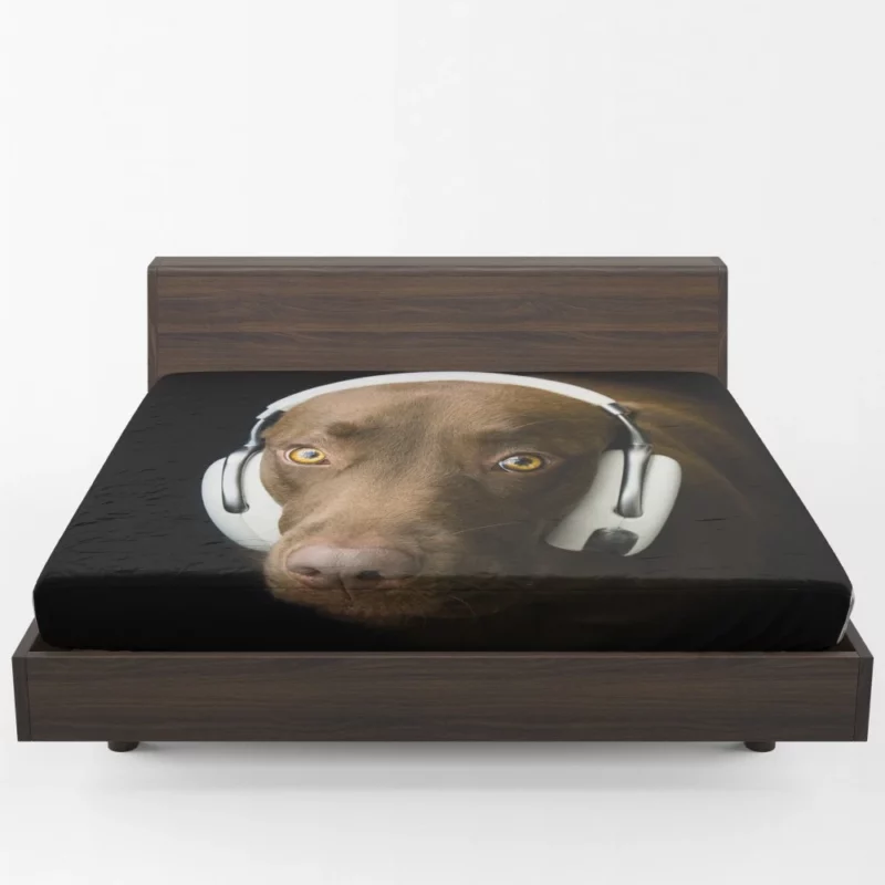 Dog with Headphones Musical Pooch Fitted Sheet