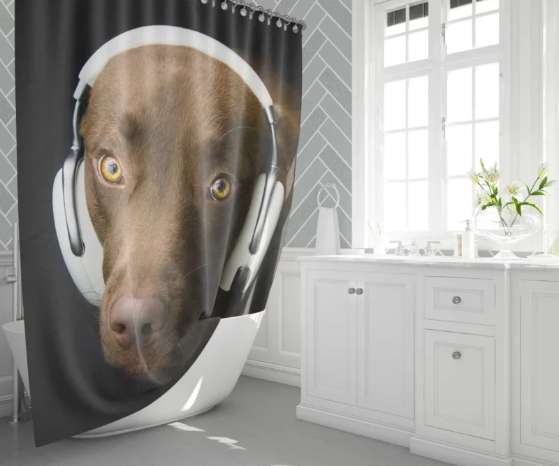 Dog with Headphones Musical Pooch Shower Curtain 1