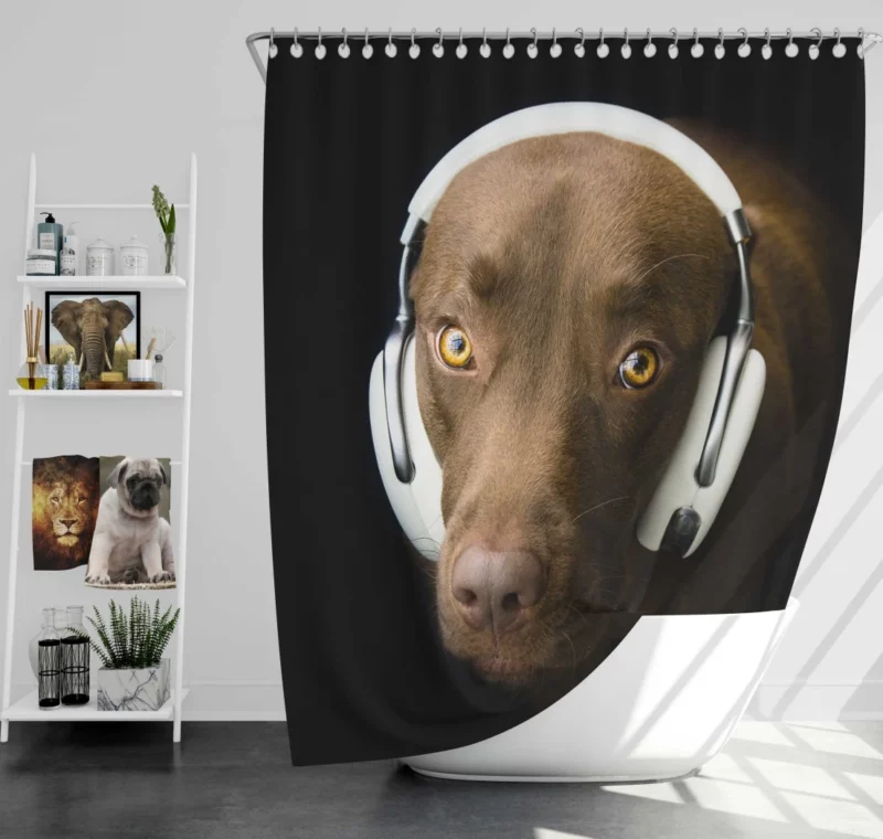 Dog with Headphones Musical Pooch Shower Curtain