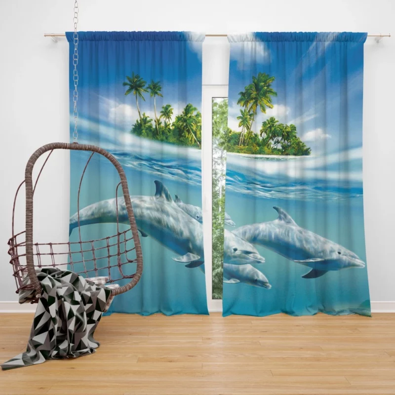 Dolphins Dance Underwater Elegance Curtain