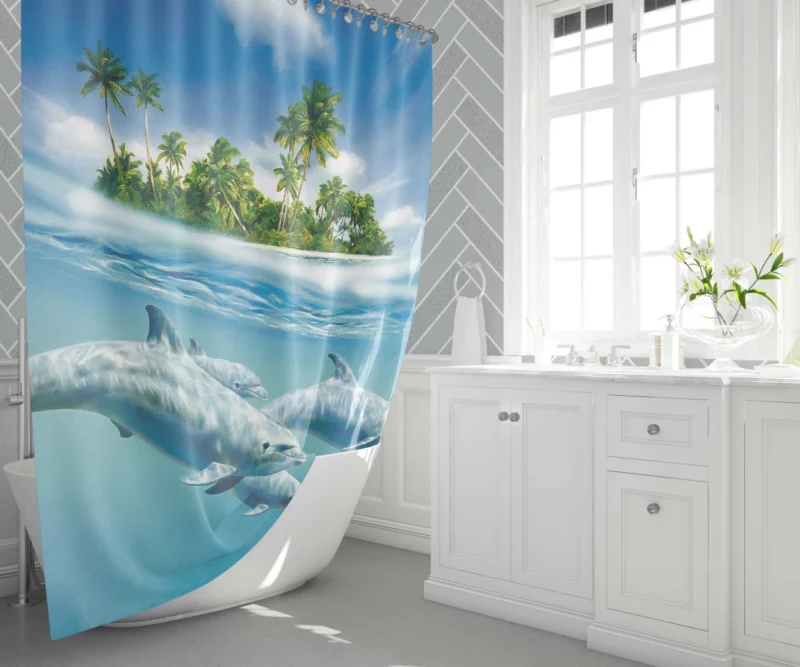 Dolphins Dance Underwater Elegance Shower Curtain 1