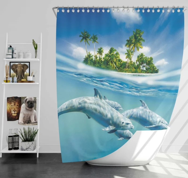 Dolphins Dance Underwater Elegance Shower Curtain