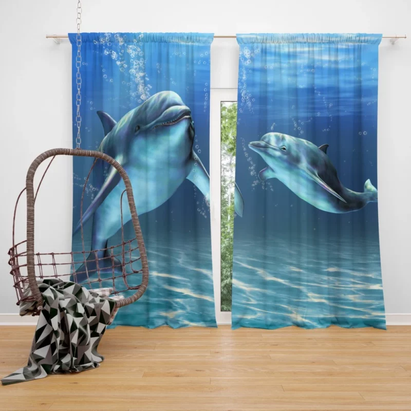 Dolphins Underwater Ballet Ocean Elegance Curtain