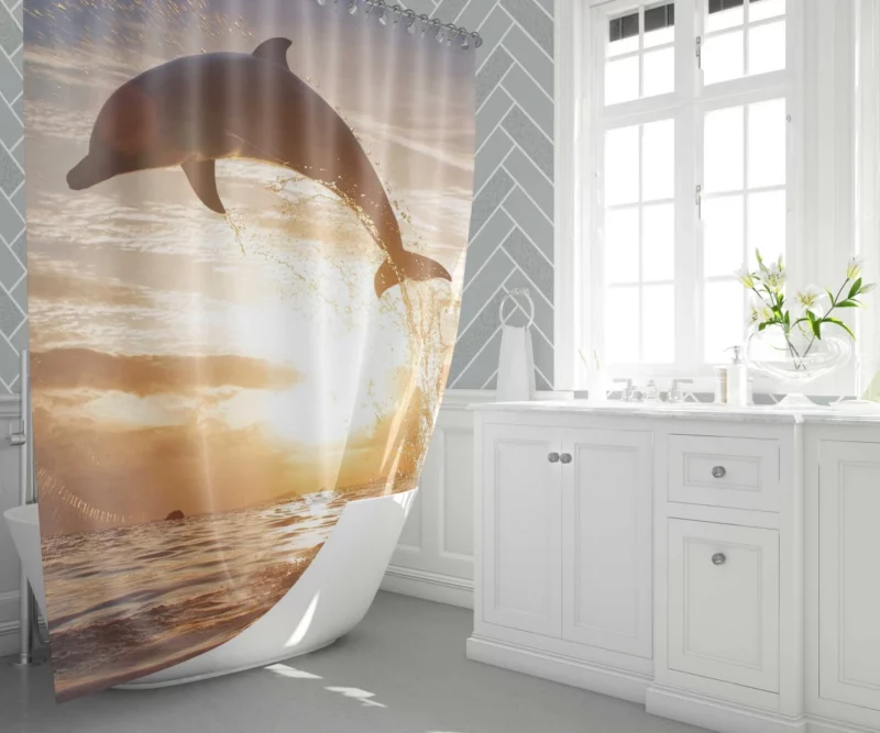 Dolphins in Sky Ocean Ballet Shower Curtain 1