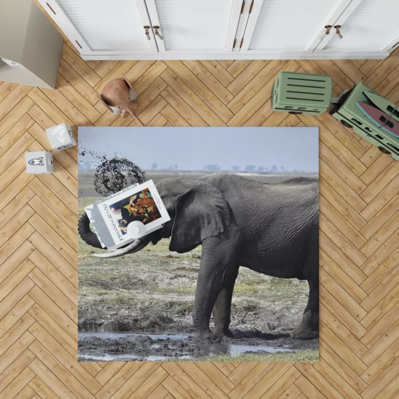 Elephant Playful Dirt Tossing Rug