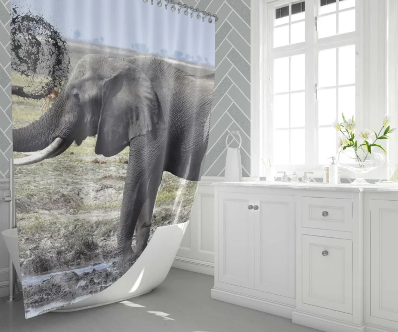 Elephant Playful Dirt Tossing Shower Curtain 1