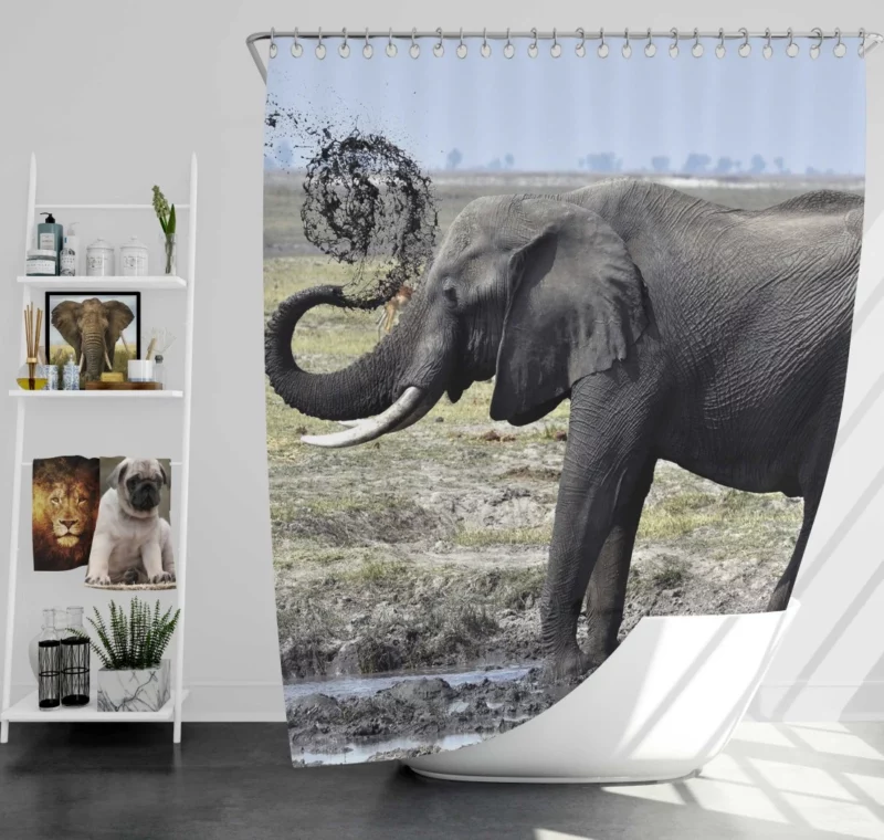 Elephant Playful Dirt Tossing Shower Curtain