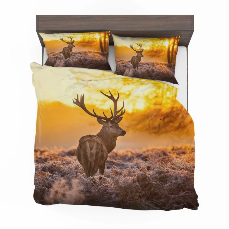 Elk Majestic Antlers Sunset Silhouette Bedding Set 1