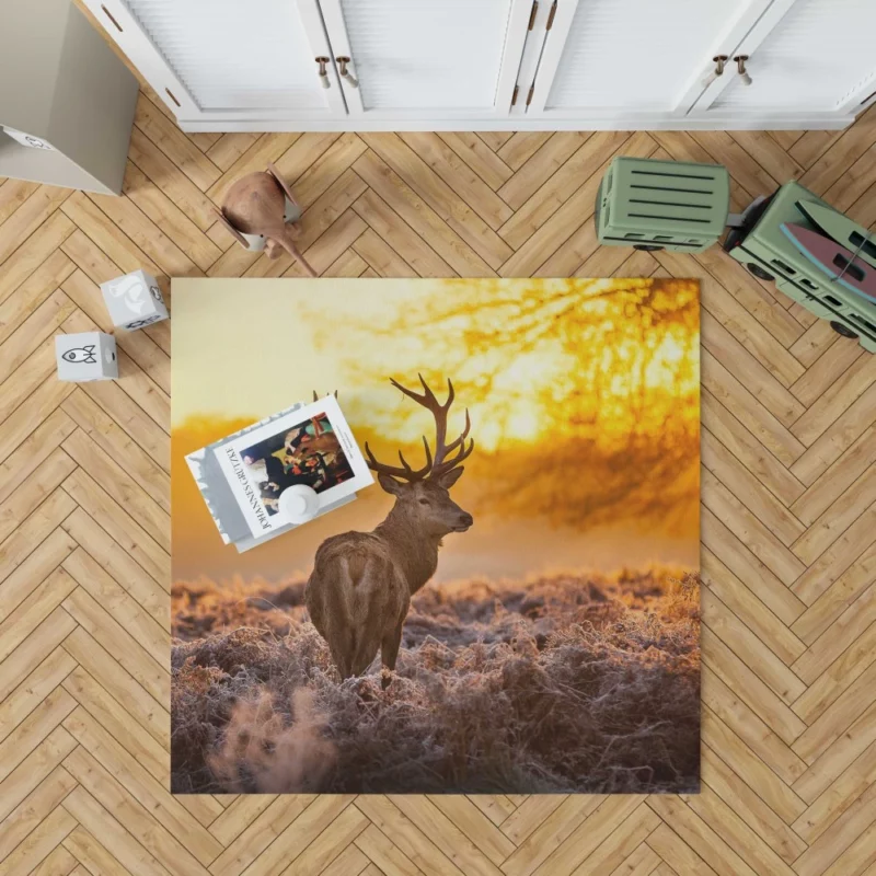 Elk Majestic Antlers Sunset Silhouette Rug