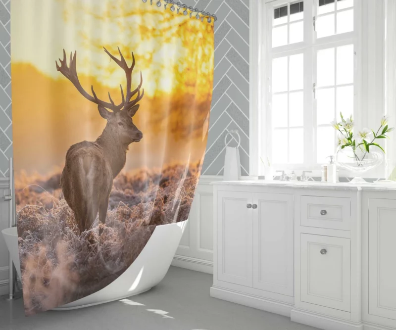 Elk Majestic Antlers Sunset Silhouette Shower Curtain 1