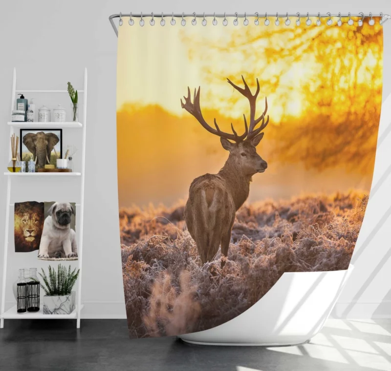 Elk Majestic Antlers Sunset Silhouette Shower Curtain