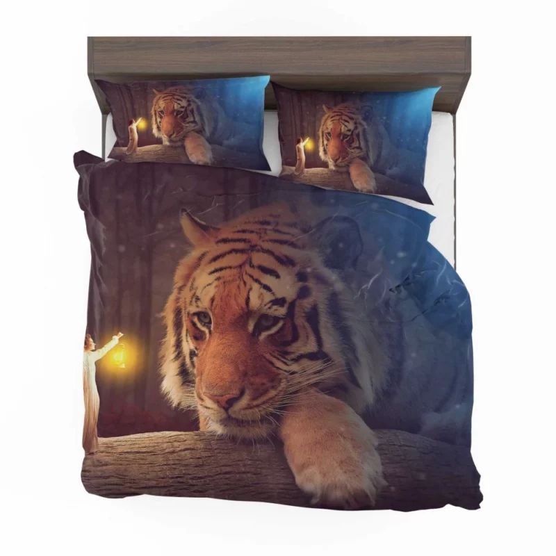 Enchanting Bengal Tiger with Fairy Woman and Lantern Bedding Set 1