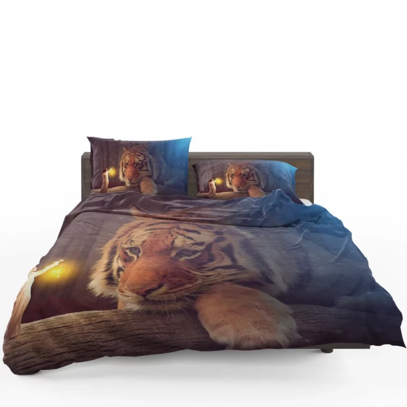 Enchanting Bengal Tiger with Fairy Woman and Lantern Bedding Set