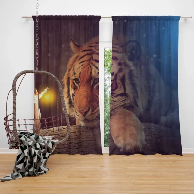 Enchanting Bengal Tiger with Fairy Woman and Lantern Curtain