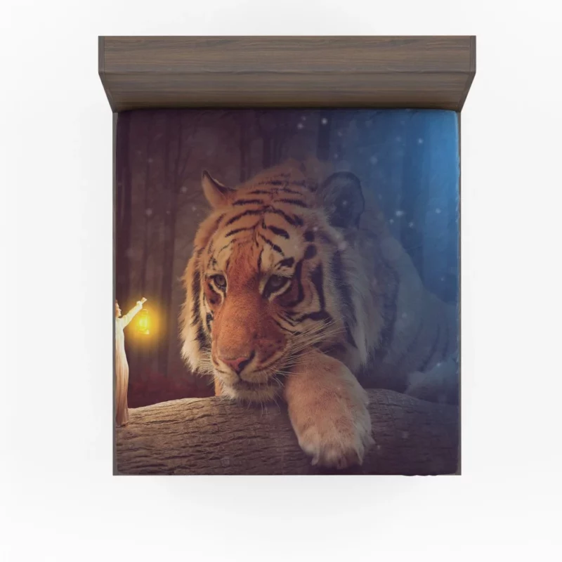 Enchanting Bengal Tiger with Fairy Woman and Lantern Fitted Sheet 1