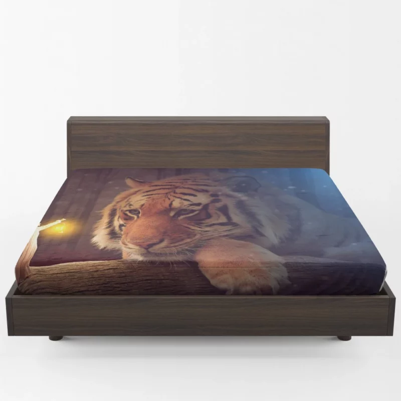 Enchanting Bengal Tiger with Fairy Woman and Lantern Fitted Sheet