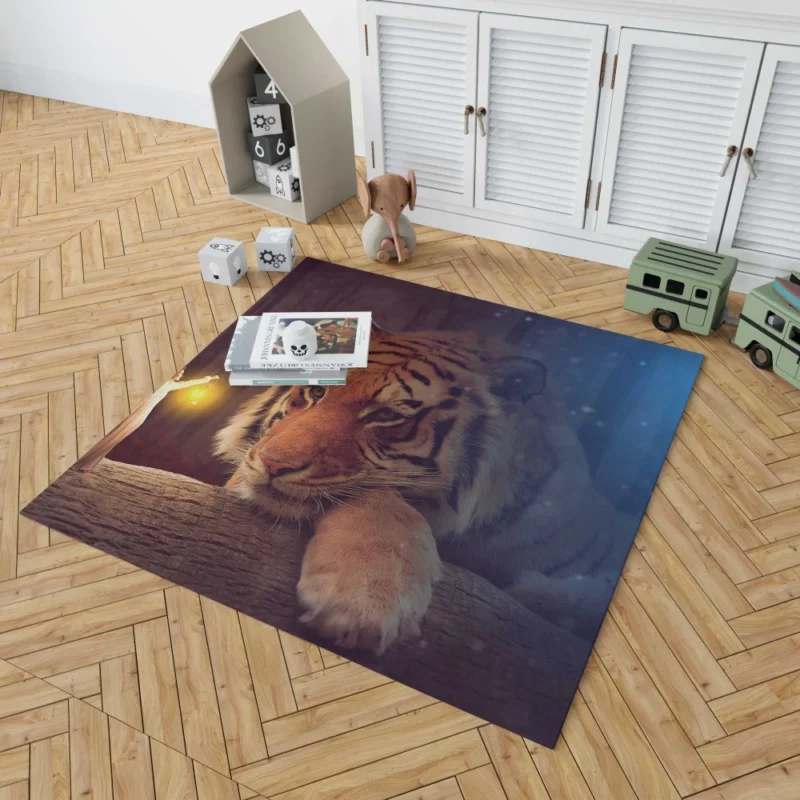 Enchanting Bengal Tiger with Fairy Woman and Lantern Rug 1