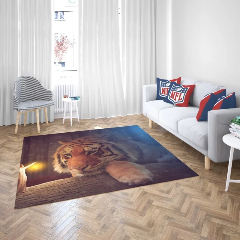 Enchanting Bengal Tiger with Fairy Woman and Lantern Rug 2