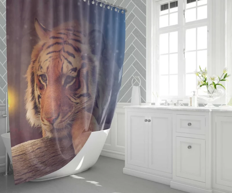 Enchanting Bengal Tiger with Fairy Woman and Lantern Shower Curtain 1