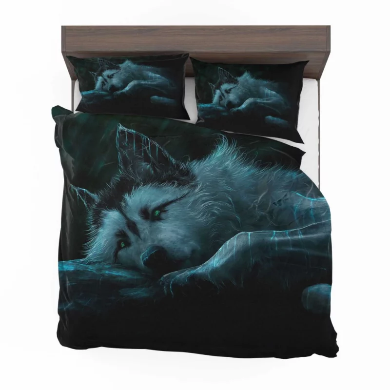 Ethereal Wolf in Rainy Landscape Bedding Set 1