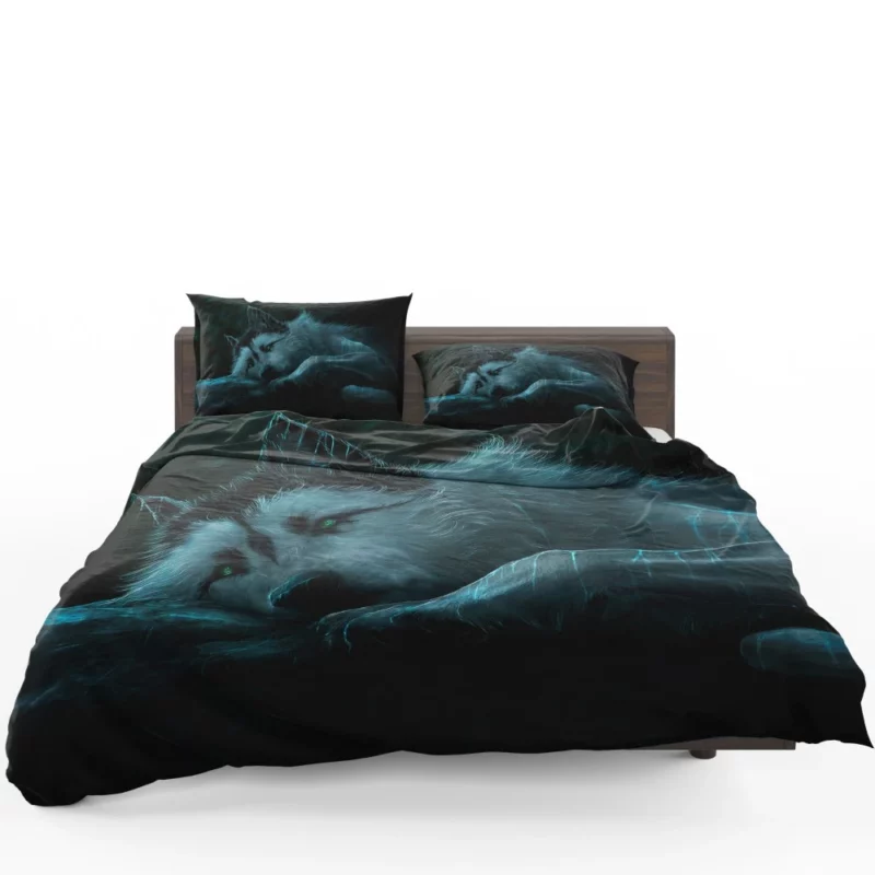 Ethereal Wolf in Rainy Landscape Bedding Set