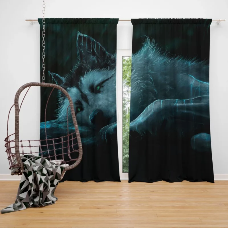 Ethereal Wolf in Rainy Landscape Curtain