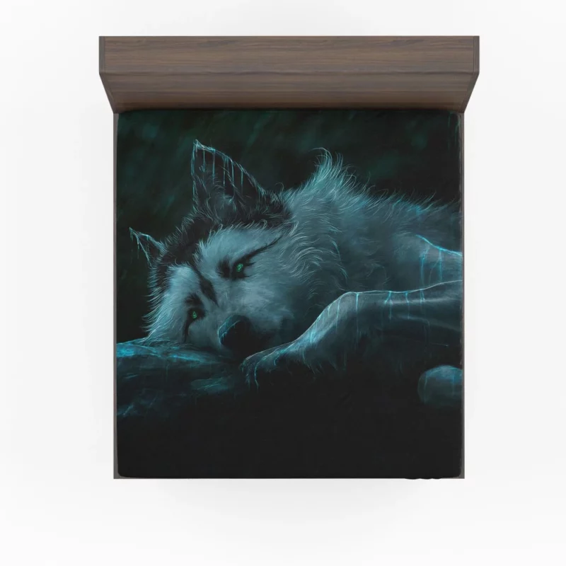 Ethereal Wolf in Rainy Landscape Fitted Sheet 1