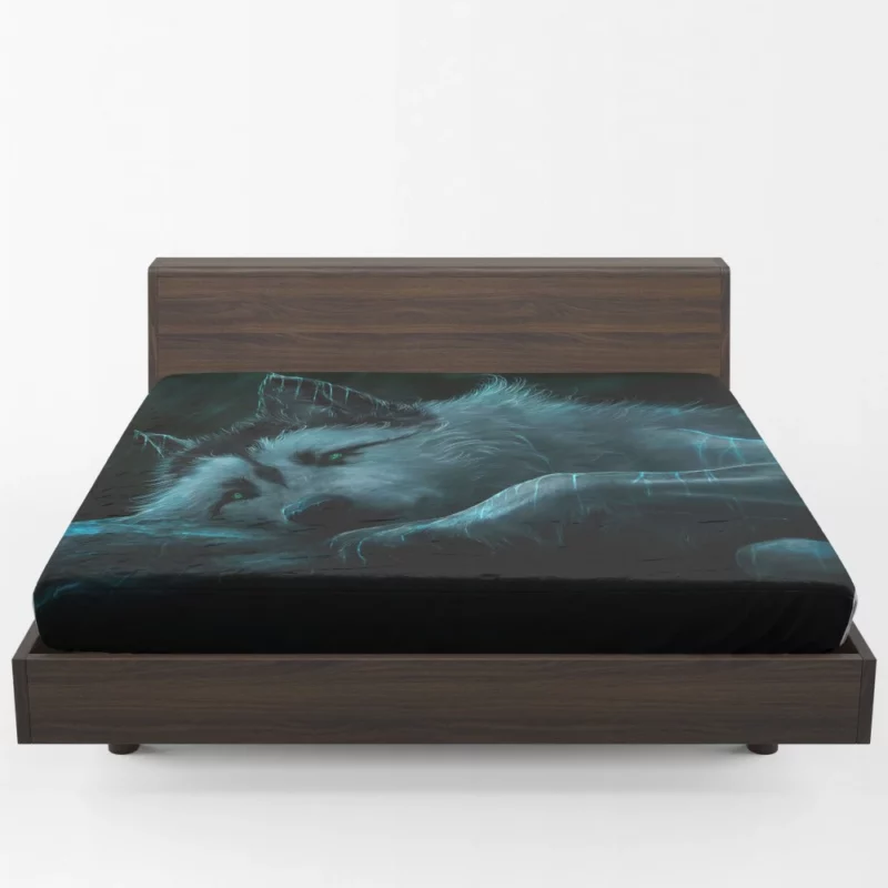 Ethereal Wolf in Rainy Landscape Fitted Sheet