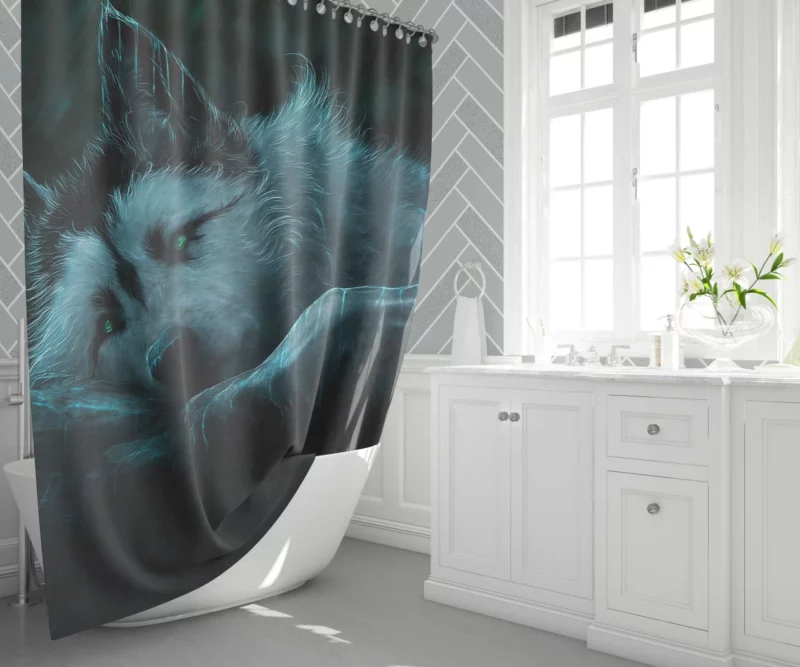 Ethereal Wolf in Rainy Landscape Shower Curtain 1