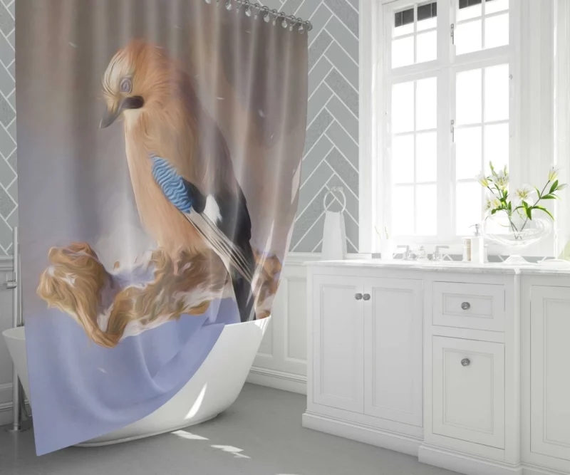 Eurasian Jay Oil-Painted Essence Artful Bird Shower Curtain 1