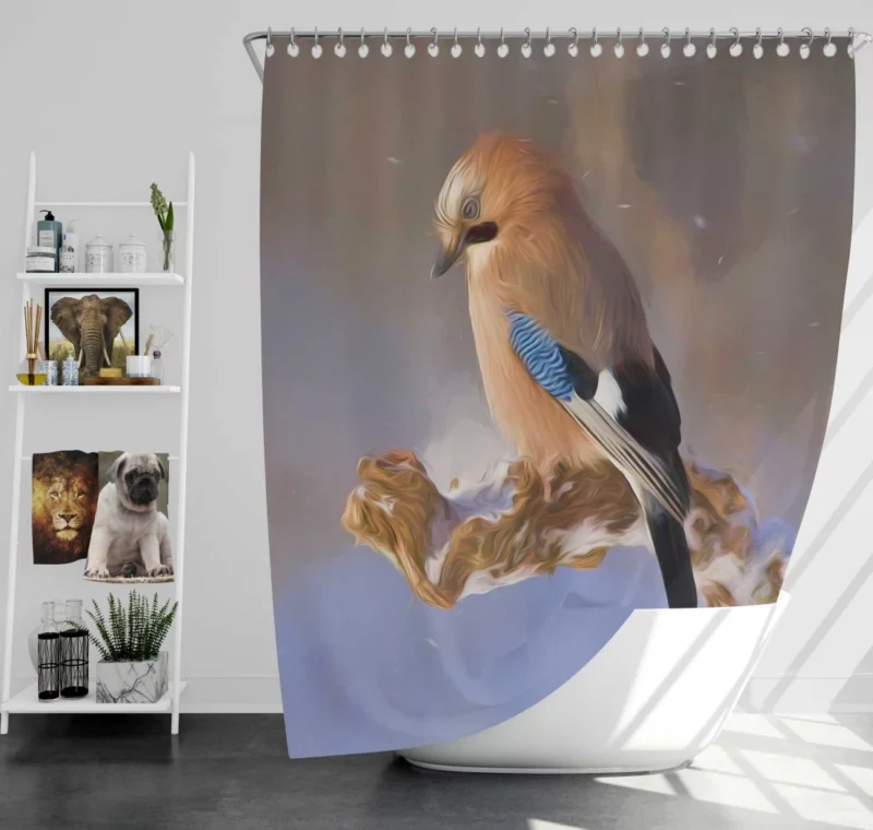 Eurasian Jay Oil-Painted Essence Artful Bird Shower Curtain