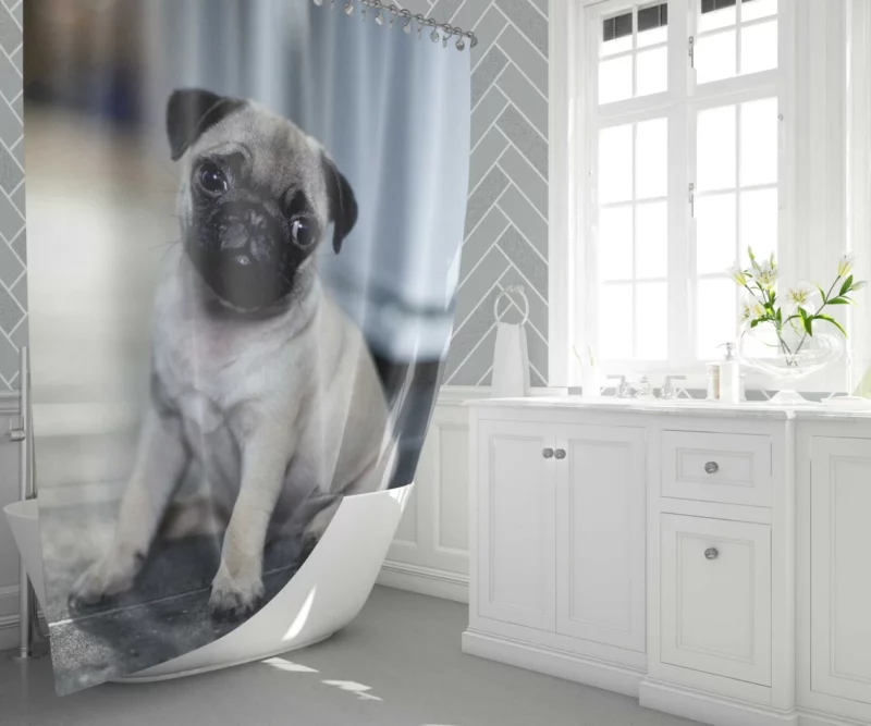 Expressive Pug Adorable Antics Shower Curtain 1