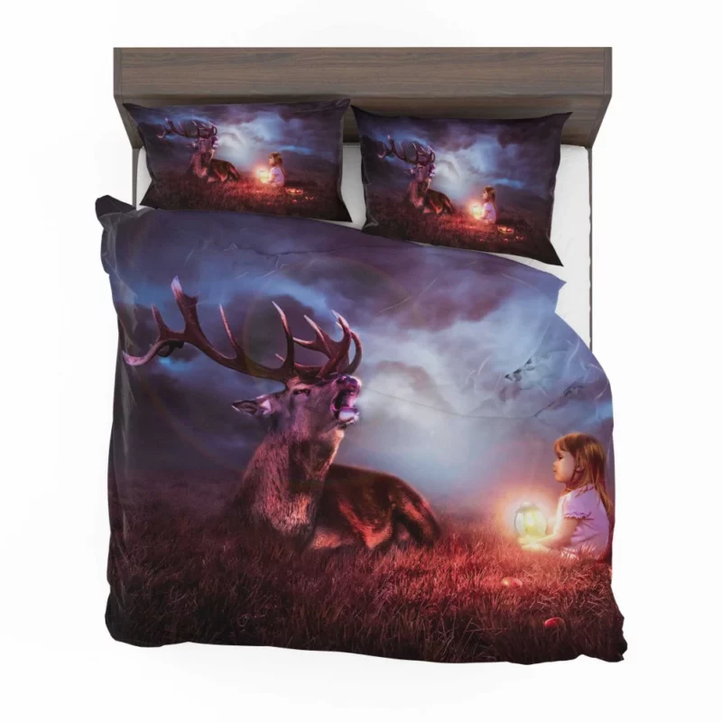 Fantasy Child with Deer Nighttime Enchantment Bedding Set 1