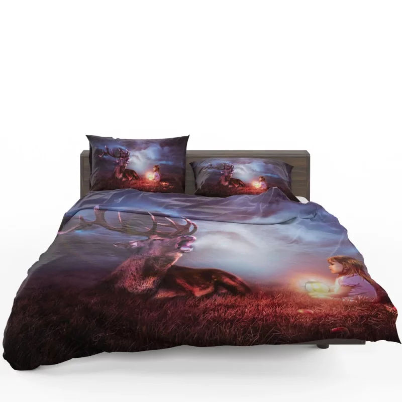 Fantasy Child with Deer Nighttime Enchantment Bedding Set