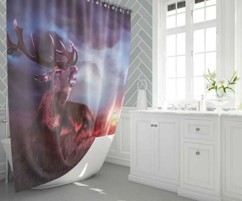 Fantasy Child with Deer Nighttime Enchantment Shower Curtain 1