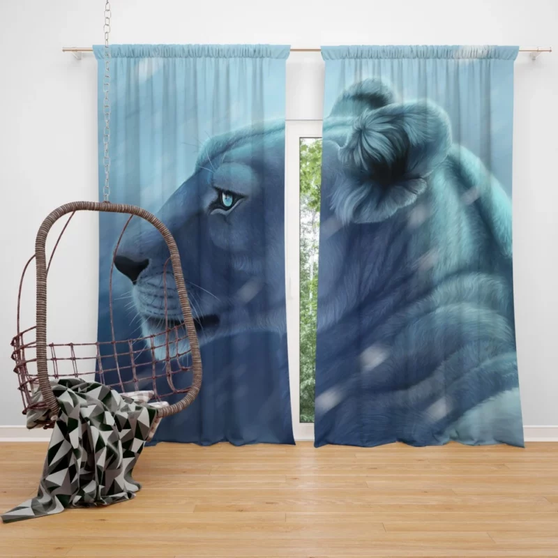 Fantasy Lion in Snowfall Majestic Beauty Curtain