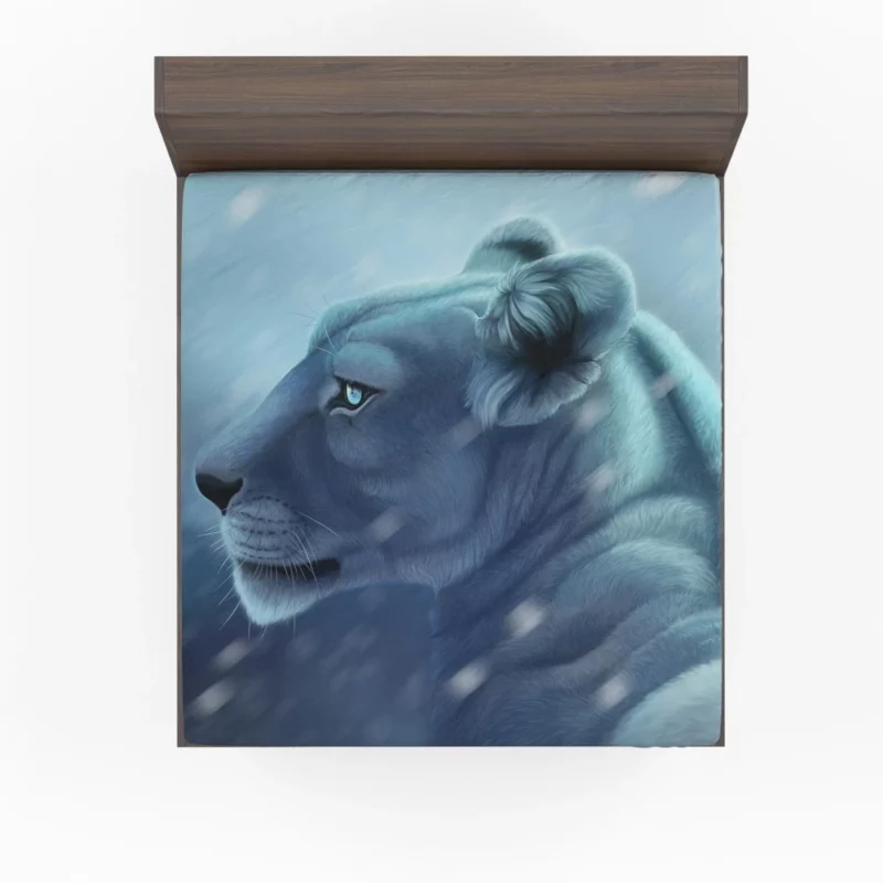 Fantasy Lion in Snowfall Majestic Beauty Fitted Sheet 1