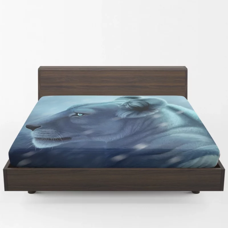 Fantasy Lion in Snowfall Majestic Beauty Fitted Sheet