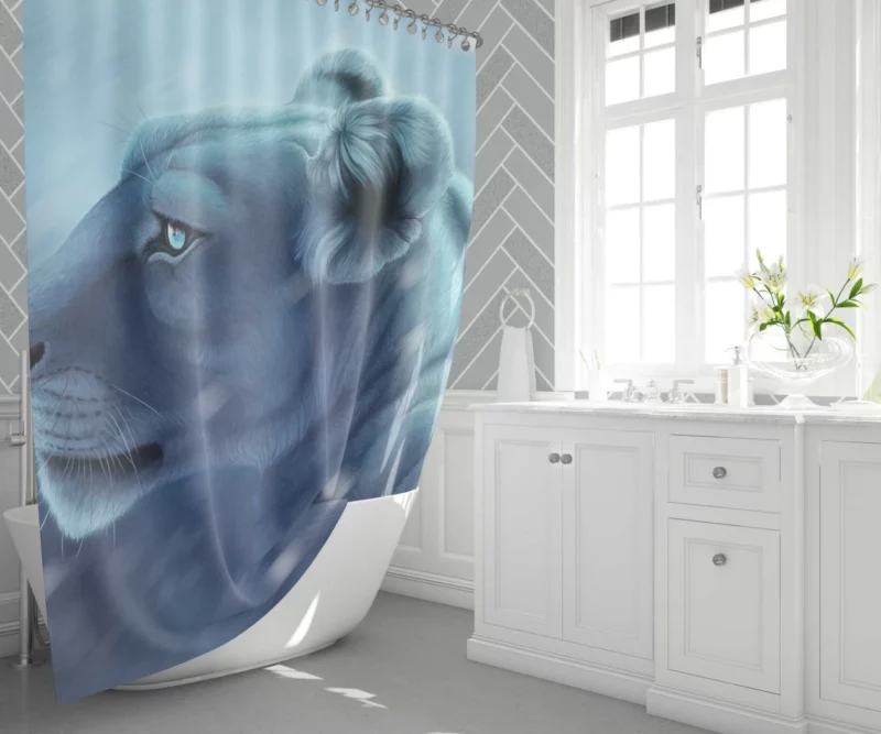 Fantasy Lion in Snowfall Majestic Beauty Shower Curtain 1