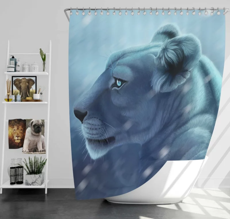 Fantasy Lion in Snowfall Majestic Beauty Shower Curtain