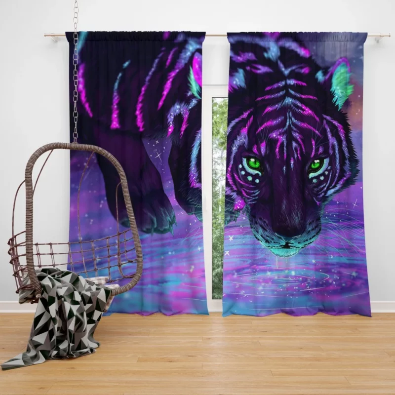 Fantasy Tiger Night Reflections Curtain