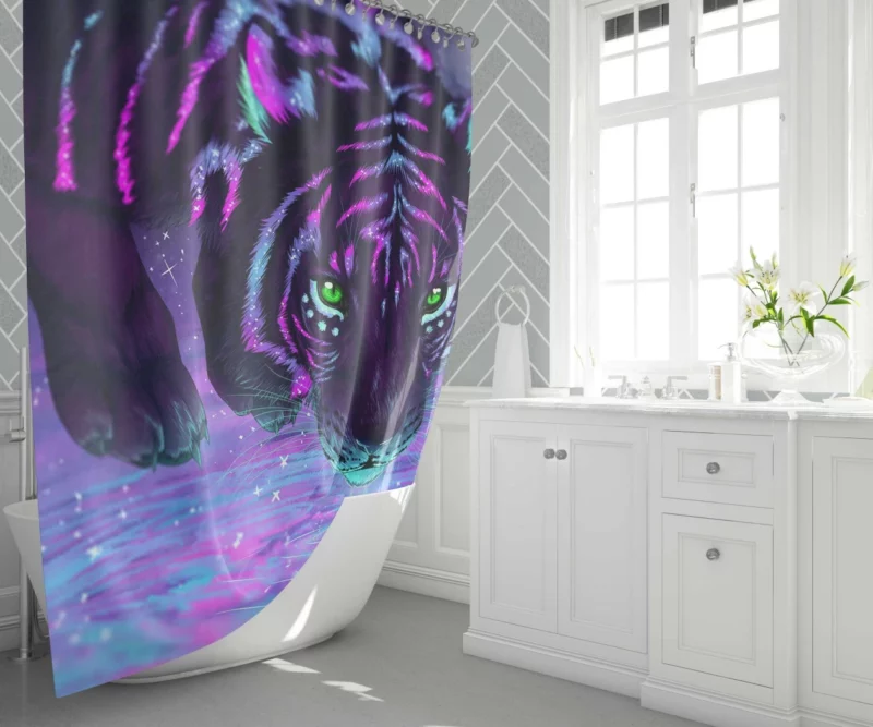 Fantasy Tiger Night Reflections Shower Curtain 1