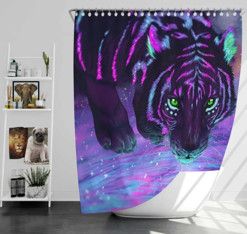 Fantasy Tiger Night Reflections Shower Curtain