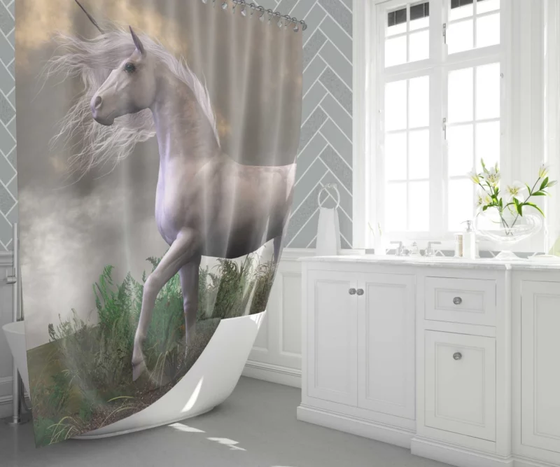 Fantasy Unicorn Cloudy Dreams Mythic Beauty Shower Curtain 1