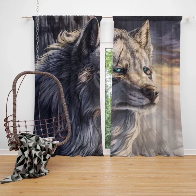 Fantasy Wolf Mystic Landscape Curtain